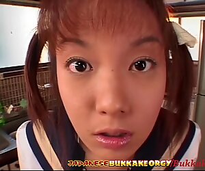 Little Japanese Schoolgirl Cum Covered - Japanese Bukkake Orgy
