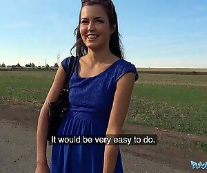 Public Agent Tight sexy Czech shaved pussy fucked outdoors