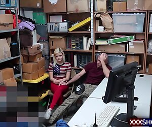 Shoplifter cutie fucks with an officer while her BF watching