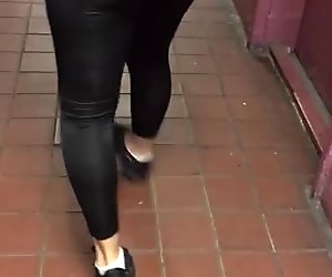 Black see through spandex with pink thong outside 