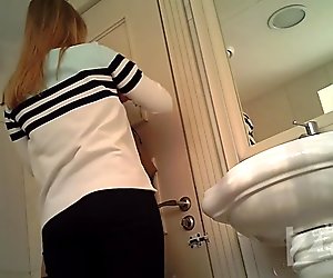 Spy cam in the toilet, shaved pussy and anus closeup