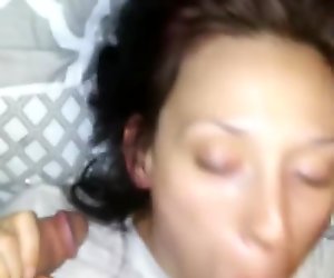 Sexy wifey suckin dildo while I fuck her and cum on her face