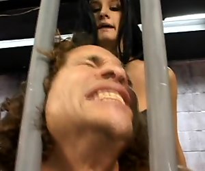 Dominant severe slut Leah Wilde gonna please naked dude in prison cell