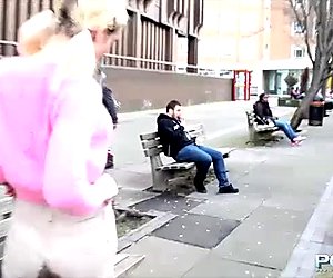 Amateur auburn chick with pigtails flashes big boobies and pees outdoors