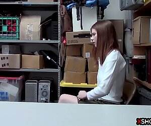 Hot skinny redhead teen shoplifter gets caught stealing